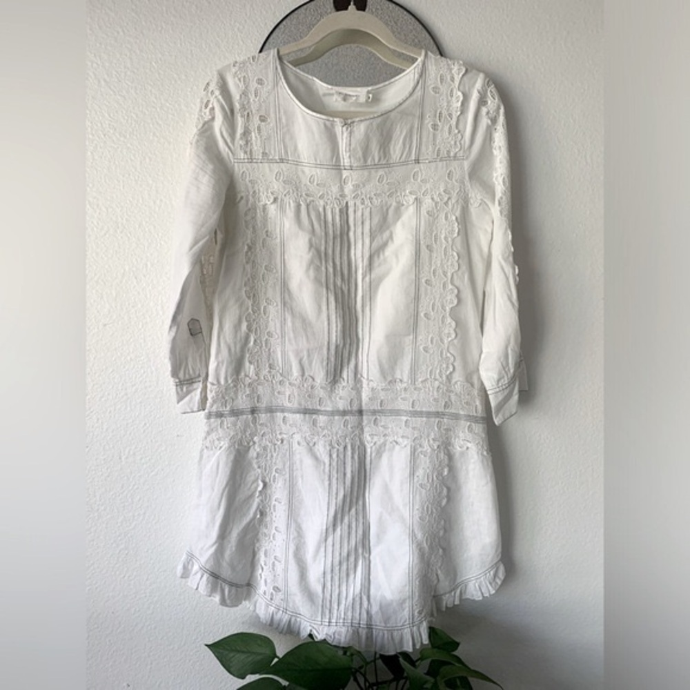 Anthropologie FLANNEL America Embroidered Pintuck Mini Dress